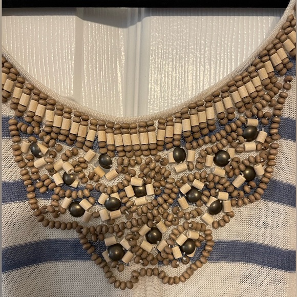 Striped Blue and White Tunic with Bead Accents - Picture 3 of 4